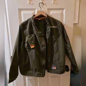 Olive Green Utility Jacket with Rebel Patch